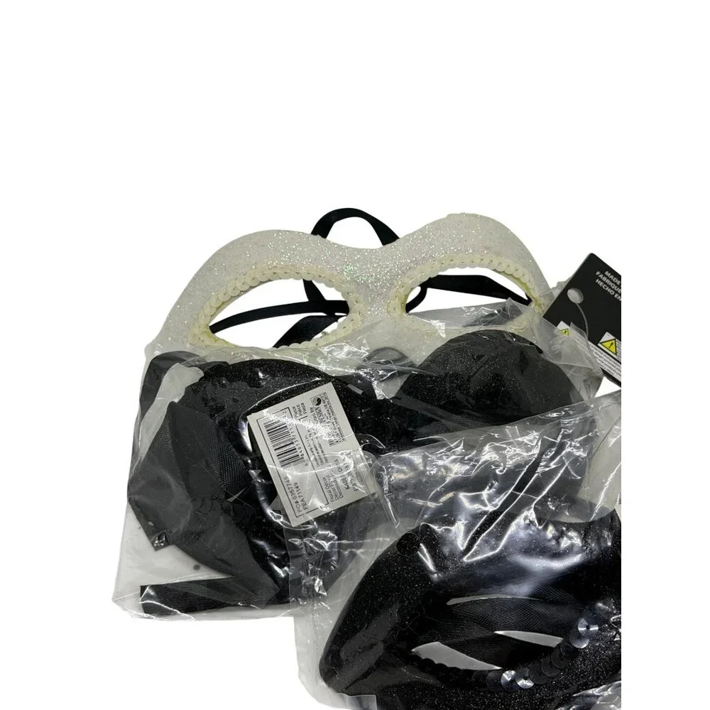 NEW Mardi Mask Masquerade 3Pcs Black White Glitter Sequin Elegant Party Mask Set